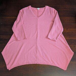 Garnet Hill XL Pop Over Knit Tunic 3/4 Sleeve Terry Sharkbite Hem Lagenlook Boho